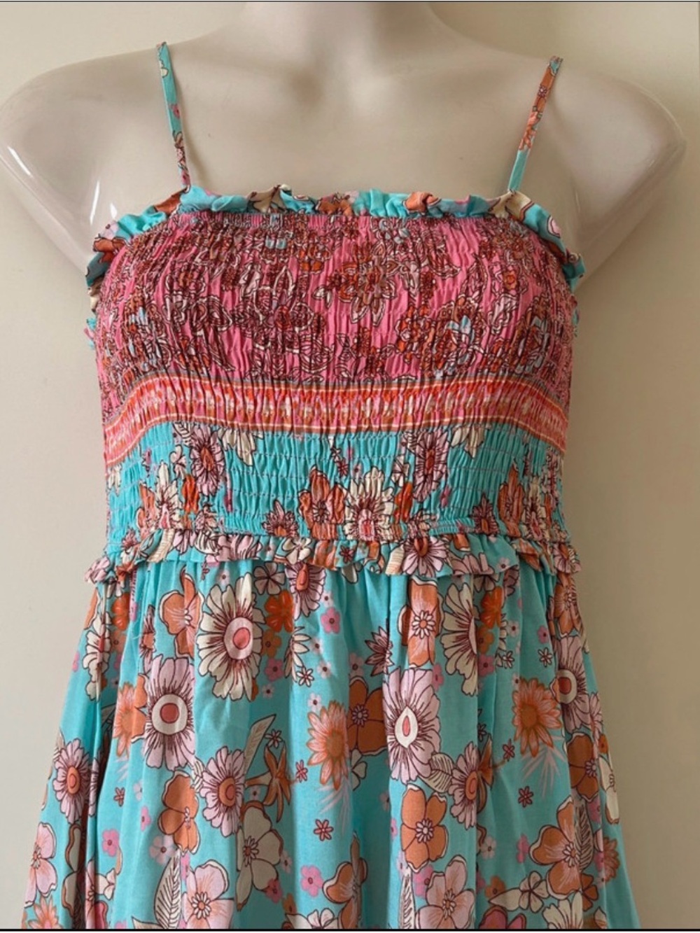 CUPSHE Coral/Turquoise Bohemian Floral Maxi Dress Size S, NWOT - Picture 2 of 5